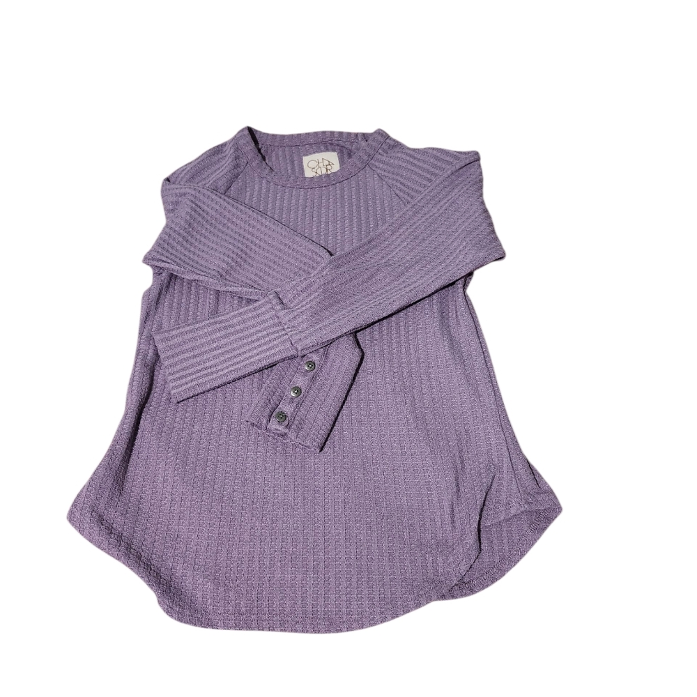 Chaser Lilac Thermal Long Sleeve Waffle Knit Top - XS